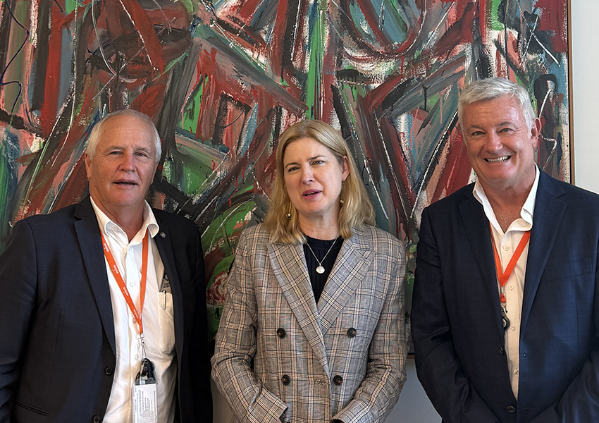 Cotton Australia’s General Manager Michael Murray and CEO Adam Kay with Julie Collins Minister for Agriculture, Fisheries and Forestry