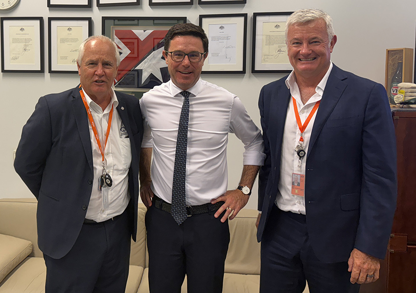 Cotton Australia’s General Manager Michael Murray and CEO Adam Kay with Nationals Leader David Littleproud (centre)