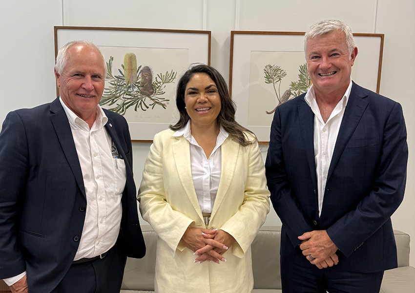 Cotton Australia’s General Manager Michael Murray and CEO Adam Kay with Senator Jacinta Price