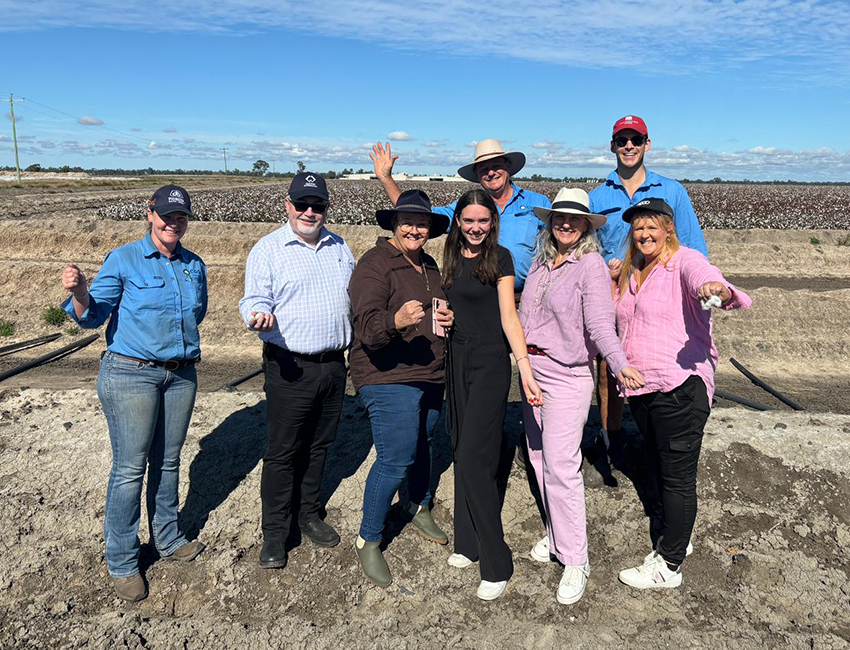 Delegates attending the Laundry Association Australia 2024 Conference visiting Zena and Gary Ronnfeldt's cotton farm in Dalby