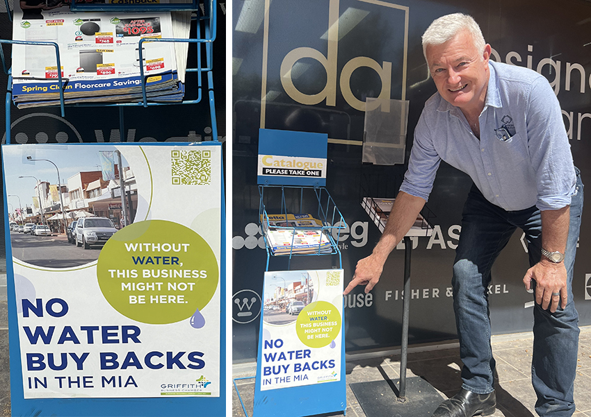 Local businesses in Griffith backed the 'No Water Buy Backs' message