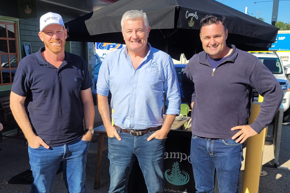 Queensland Farmers’ Federation President Aaron Kiely, Cotton Australia CEO Adam Kay and Cotton Australia Chair Nigel Burnett