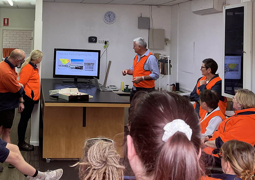 Adam presenting to Loomtex staff on the Australian cotton industry