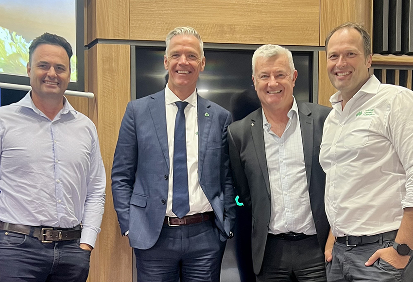 Cotton Australia Chair Nigel Burnett, Departing NFF CEO Tony Mahar, Cotton Australia CEO Adam Kay and NFF President David Jochinke