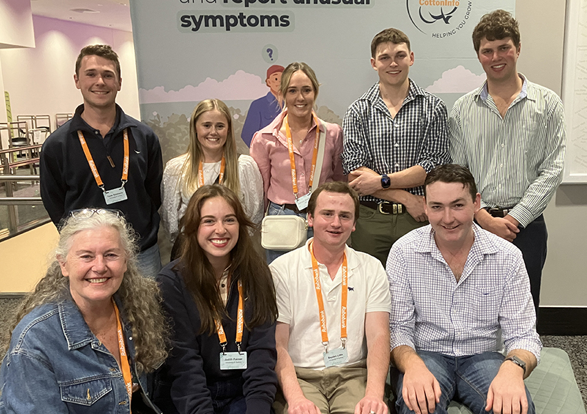 Cotton Australia's Education Manager, Jenny Hughes with some of the undergraduate students who recieved scholarships to attend the Australian Cotton Conference.