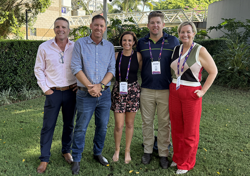 The Cotton industry was well represented at the Australian Rural Leadership Foundation breakfast held in Brisbane as part of EvokeAG. From left: Paul Sloman, Aaron Kiely, Liz Statt, Joe Briggs and Renee Anderson.