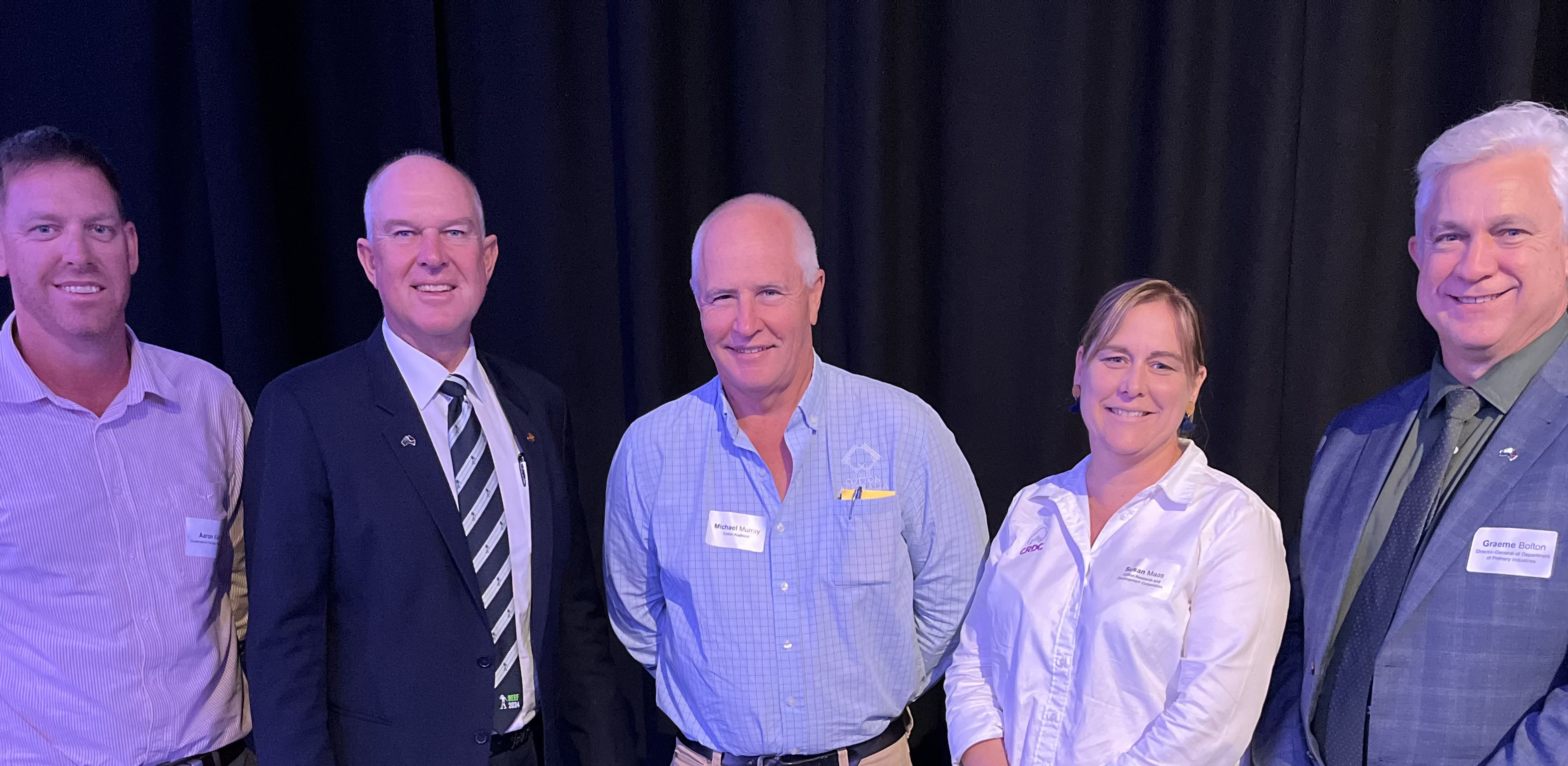 Aaron Kiely, Minister for Agriculture Tony Perrett, CRDC Innovation Broker Susan Maas and Graeme Bolton, Director-General Qld Department of Primary Industries