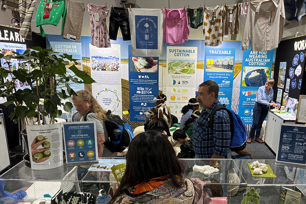 The live cotton plants and washing line display of Australian Cotton products proved popular talking points