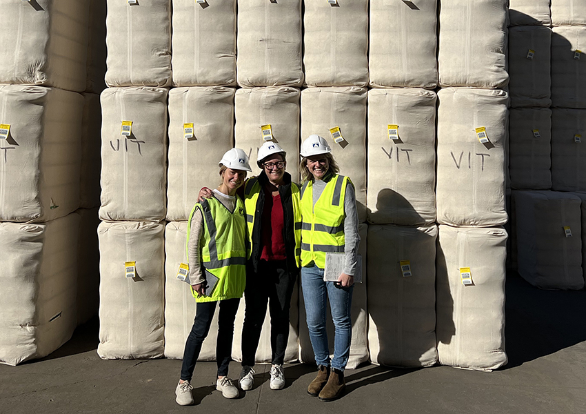 From left to right during visit of Namoi Cotton Gin Wee Waa - Olivia Bryant Cotton Australia's Brooke Summers Lucy King