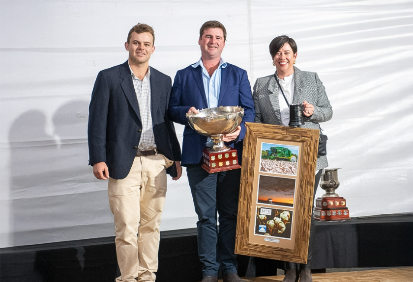 Namoi Cotton Macintyre Valley Cotton Farm of the Year Award with Manager Will Carrigan, AFF, Karamba, being presented by LDC’s Jock Jackson and Hollie Gall.