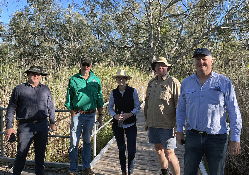 Mark MacNamara, water advisor, Michael Egan, grower, Steph Cooke, Glen Whittaker, grower, and Adam Kay