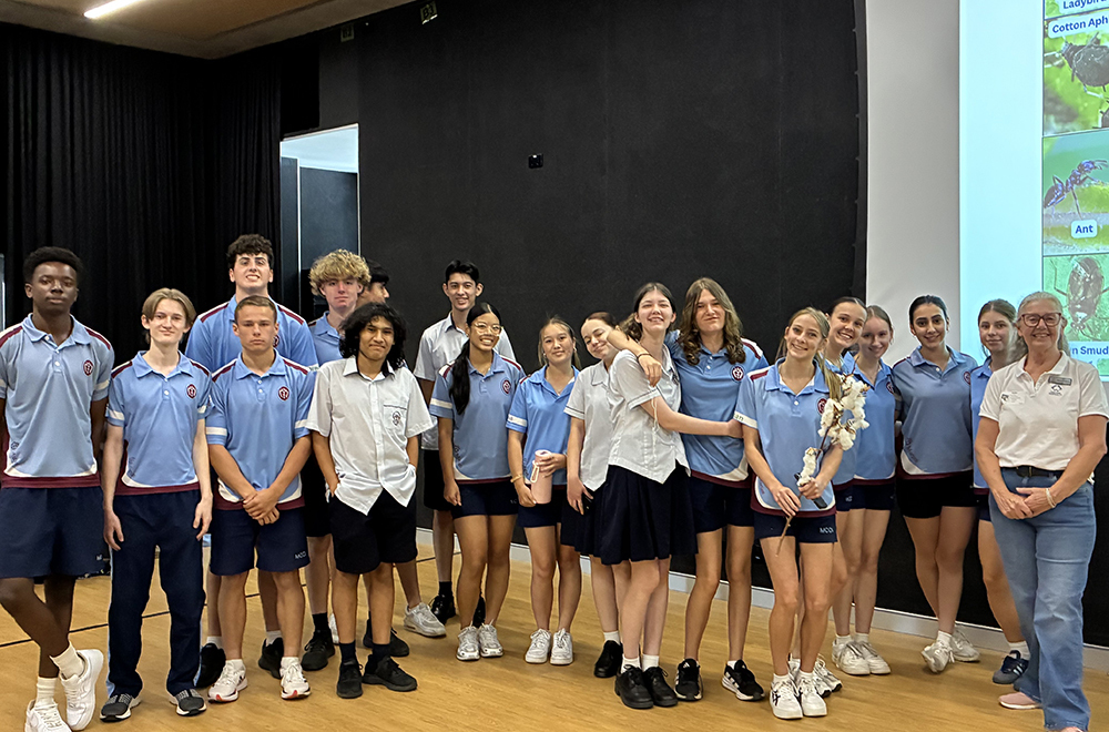 Cotton Australia’s Education Manager, Jenny Hughes with students from Marian College