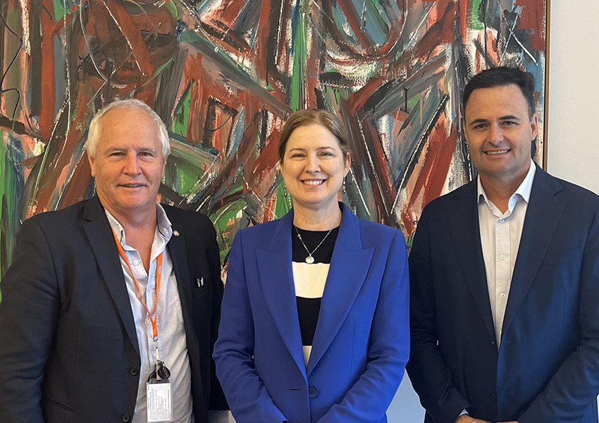 Michael Murray, Federal Agriculture Minister Julie Collins and Nigel Burnett