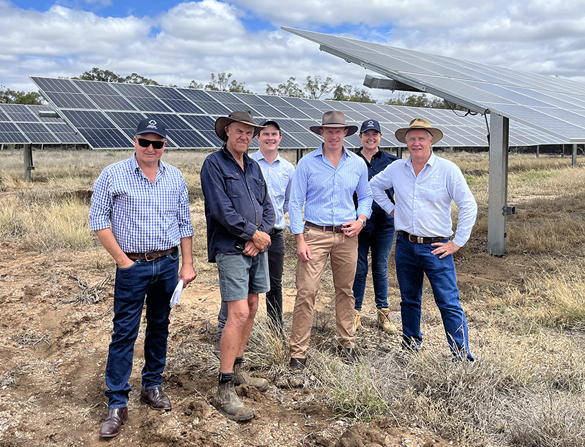 (From left) Ben Suttor, Cubbie Cotton and Chair of the Australian Cotton Ginners Association; Ian Brimblecombe, Cotton grower and solar energy enthusiast, St George Brendan Murray, Queensland Cotton St George; Minister Mick De Brenni; Sally Rigney, Cotton Australia Regional Manager, St George, Dirranbandi and Mungindi and Michael Murray, Cotton Australia