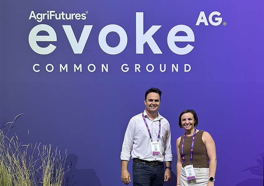 Cotton Australia Chair Nigel Burnett and Deputy Chair Liz Stott at the EvokeAG conference.