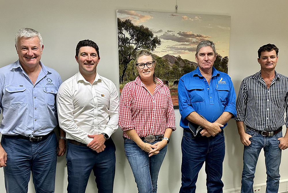 Cotton Australia CEO Adam Kay and Regional Manager for Northern Australia Simone Cameron, with the Northern Cotton Growers Association representatives and Josh Burgoyne NT Environment and Water Minister.